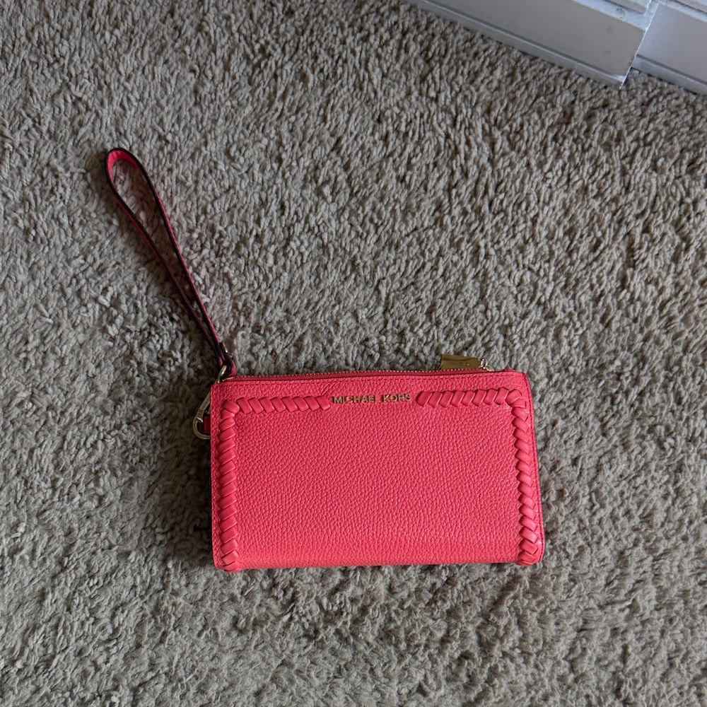 Michael Kors Coral Wristlet with Gold Accents